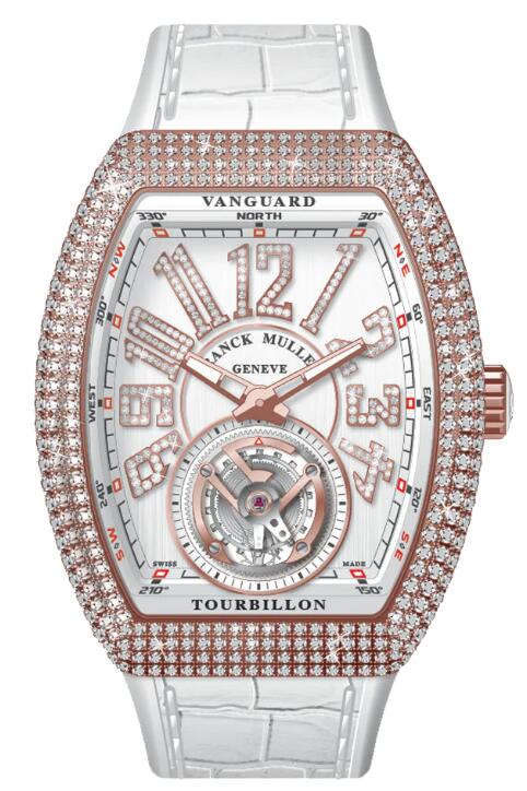 Buy Franck Muller Vanguard Tourbillon Rose Gold White Diamonds Case Replica Watch for sale Cheap Price V 41 T D NBR CD (BC) (5N) (BC DIAM 5N)